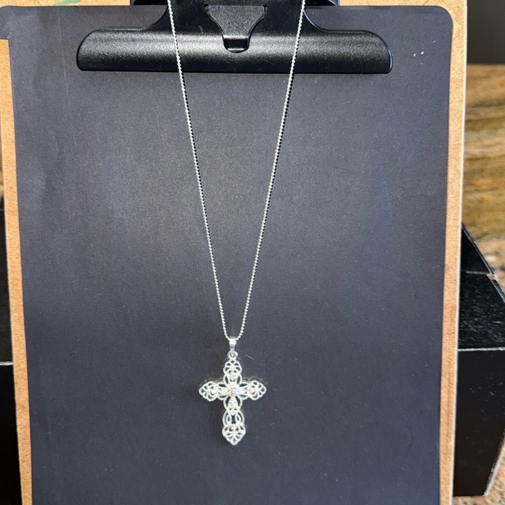Costume Jewelry-  Necklace with a detailed Cross with faux diamond